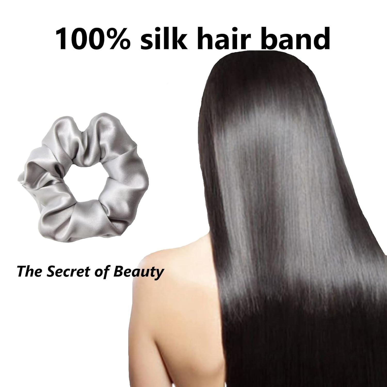 Coleteros de seda de morera para cabello en gris plateado, grande, 100% pura seda de morera de 22 mommes, soporte para coleta de caballo – Coleteros