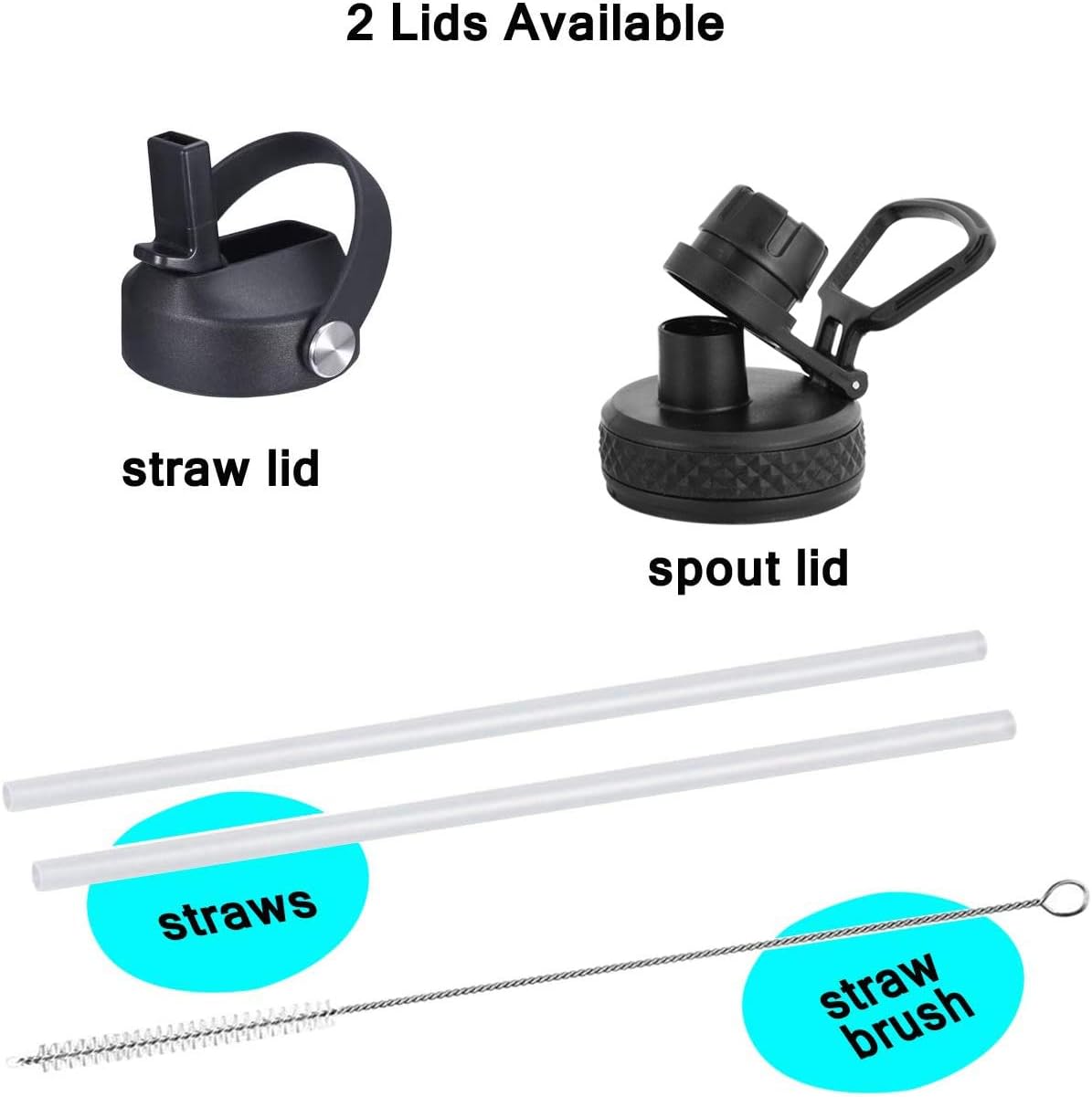 SENDESTAR – Botella de agua de 0,9 L, 2 tapas (tapa con pajita), boca ancha de acero inoxidable aislada al vacío, doble pared, mantiene los líquidos