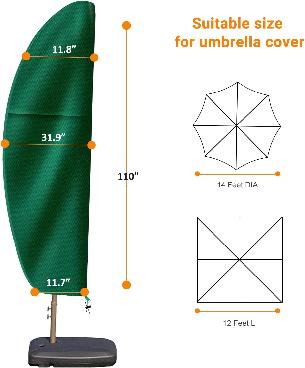Cubiertas de sombrilla voladiza para patio al aire libre cubierta impermeable para paraguas estilo plátano con cremallera se adapta a 9 pies a 14