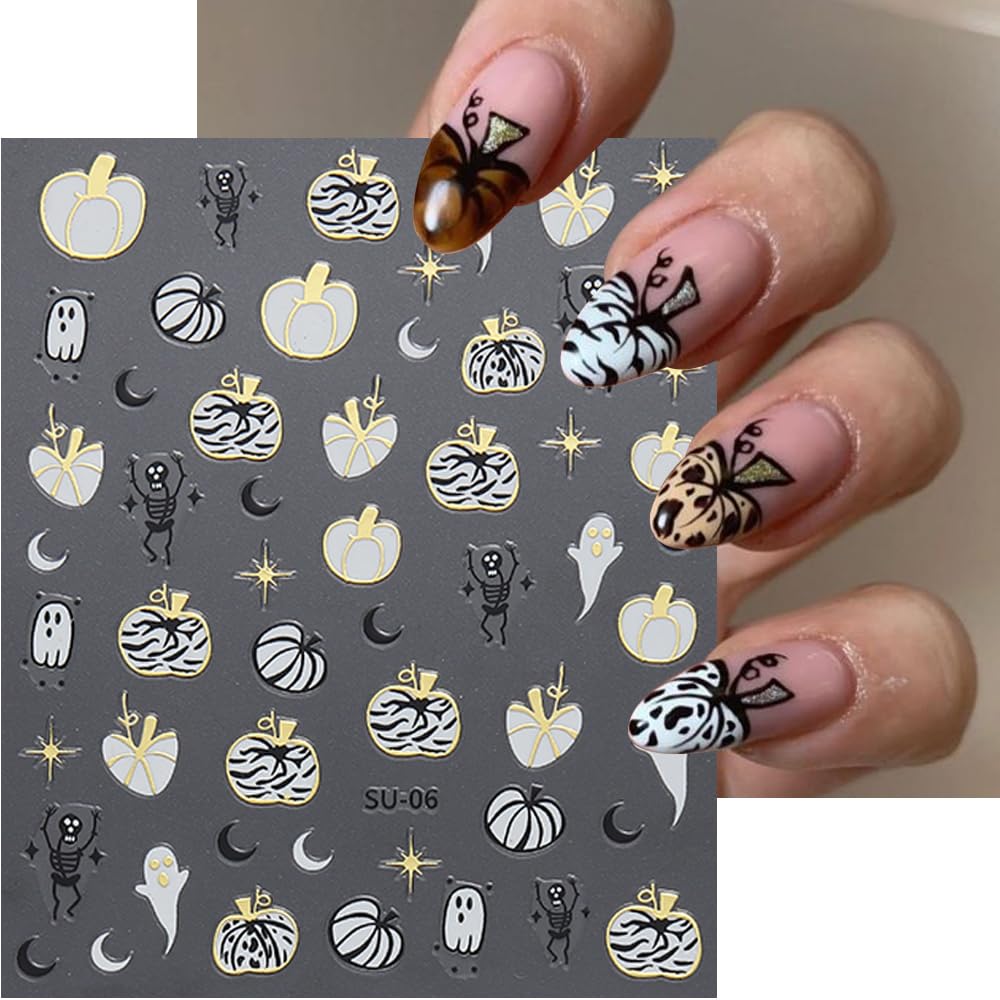 8 hojas de calcomanías de uñas de Halloween para arte de uñas, LPOODDNU de Halloween, calcomanías de uñas autoadhesivas 3D, suministros de arte de