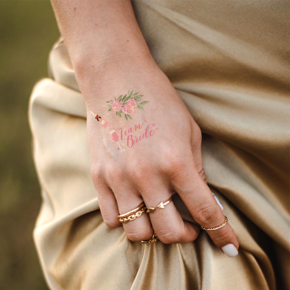 Flash Tattoos Chic BOUGIE BACHELORETTE tatuajes temporales  2 mini hojas con más de 60 tatuajes metálicos surtidos  Despedida de soltera  Regalo de