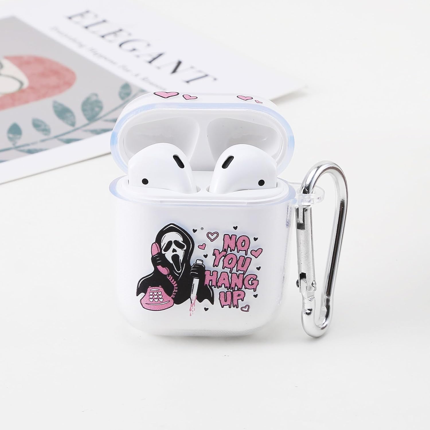 Funda para Airpods de 2 generación, bonita funda transparente para Airpods de 1 y 2 generación, funda divertida de película de terror con llavero,