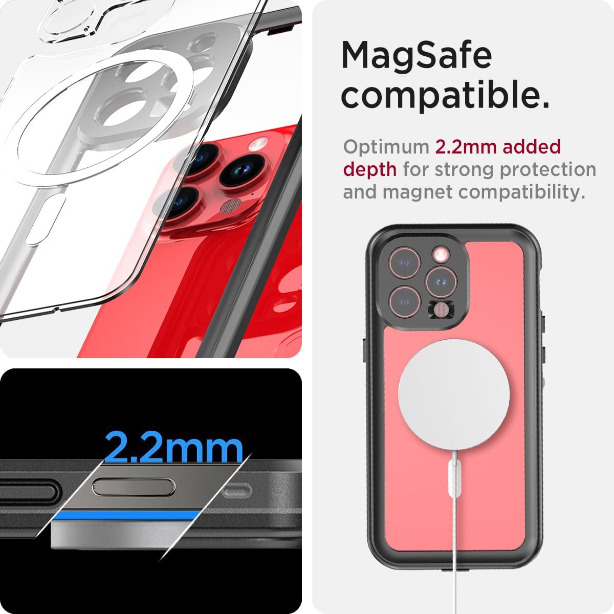 Miimall Funda impermeable para iPhone 15 Pro Max con MagSafe, IP68 bajo el agua protector de pantalla HD integrado 360 grados a prueba de golpes a