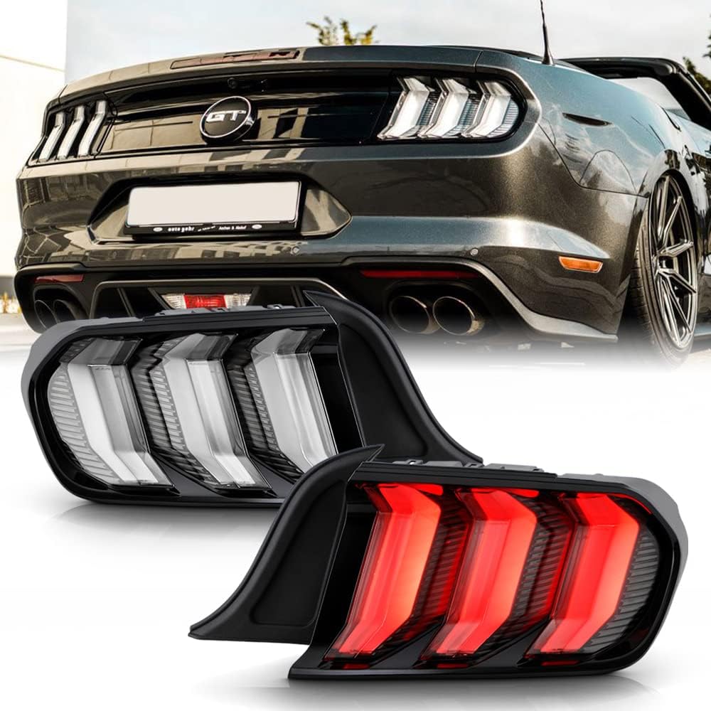 ACANII – Para 2015-2021 Ford Mustang Estilo Euro LED Señal secuencial Tubo Blanco Luces Traseras Luces Traseras Par Izquierdo+Derecho