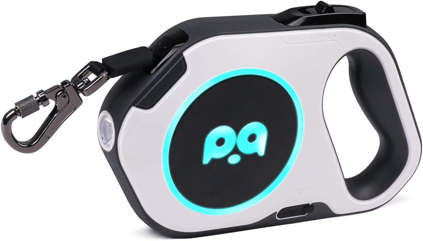 QQPETS Correa retráctil para perro con luz LED recargable, cinta de nailon resistente de 16 pies para paseos nocturnos de hasta 88 libras de