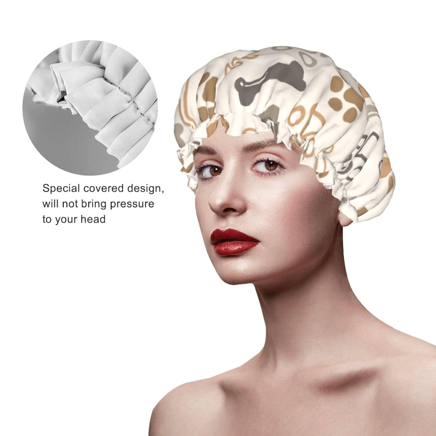 Gorro de ducha grande con estampado de patas de perro y gato para mujeres y hombres, gorro de ducha reutilizable impermeable para trenzas y pelo