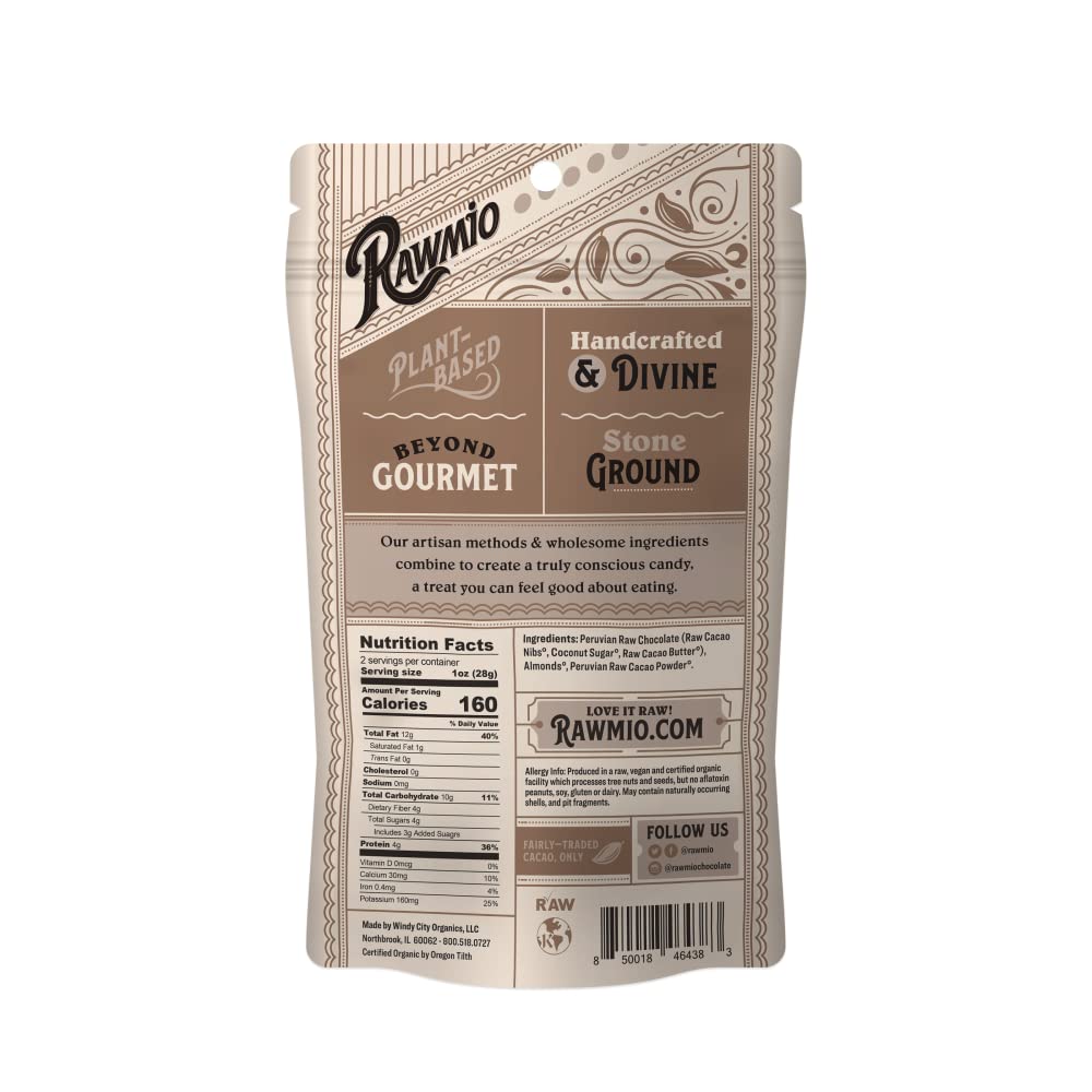Rawmio Almendras cubiertas de chocolate – Orgánicas, crudas, veganas, 70% chocolate negro, 2 paquetes, 2 onzas.