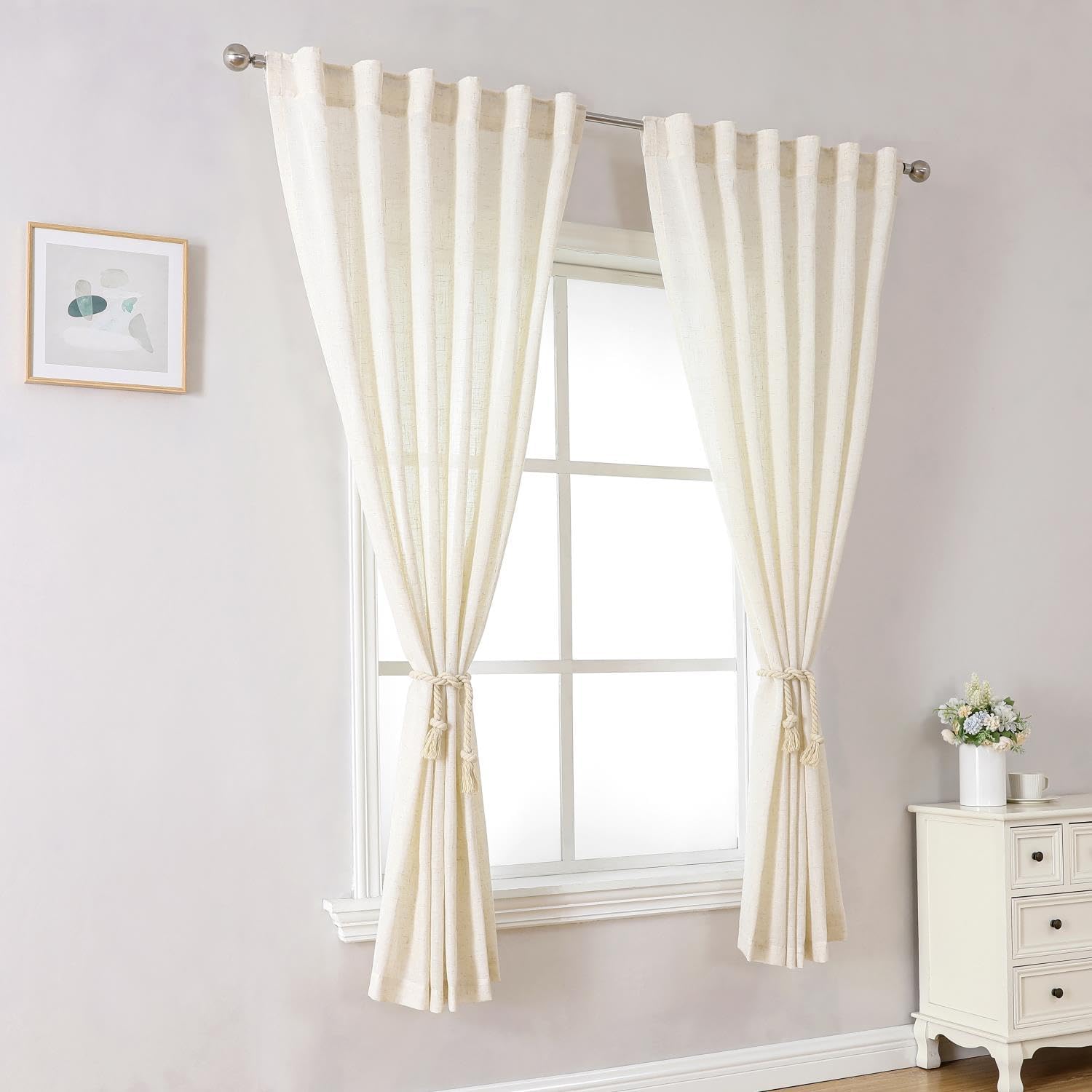 MIUCO Cortinas de lino de 54 pulgadas de largo para dormitorio, sala de estar, cortinas con filtro de luz, cortinas bohemias modernas de decoración