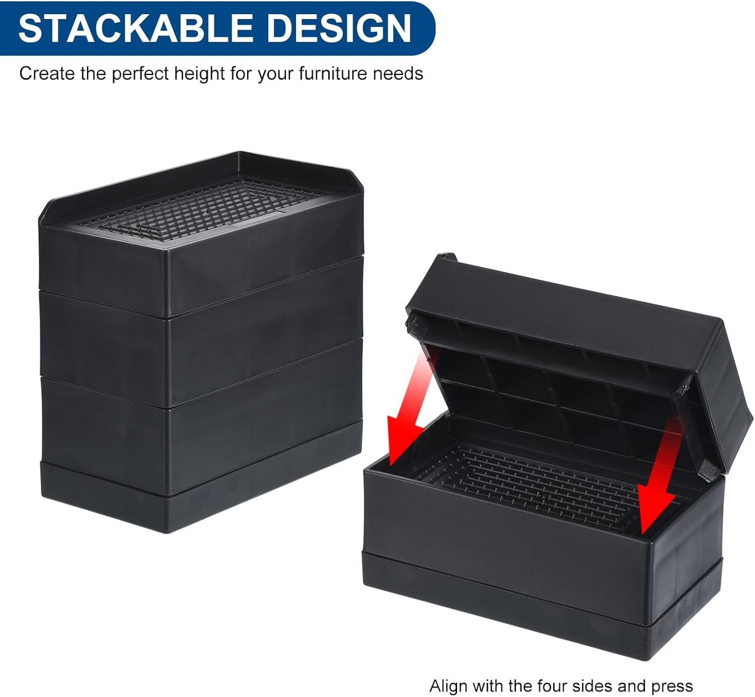 uxcell Elevadores de muebles de 4.3 pulgadas, 4 elevadores de cama rectangulares ajustables para extensor para cama, escritorio, sofá, mesa, soporte