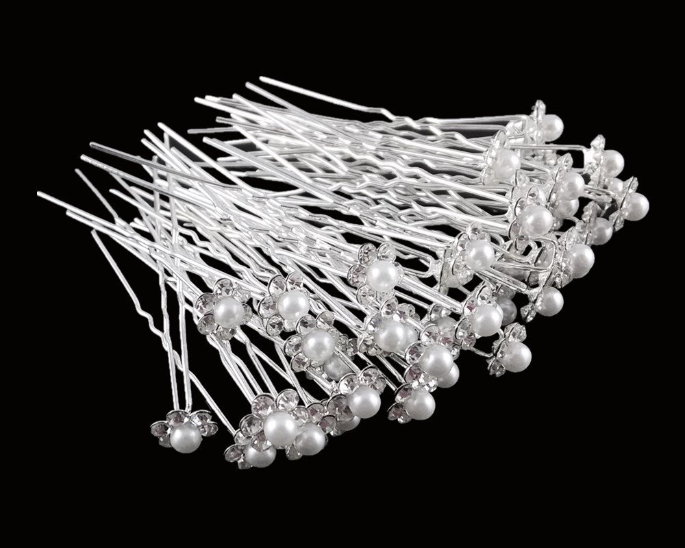 Vpang 20 piezas de horquillas para el pelo de cristal de perlas para boda, accesorios decorativos para el cabello (blanco)