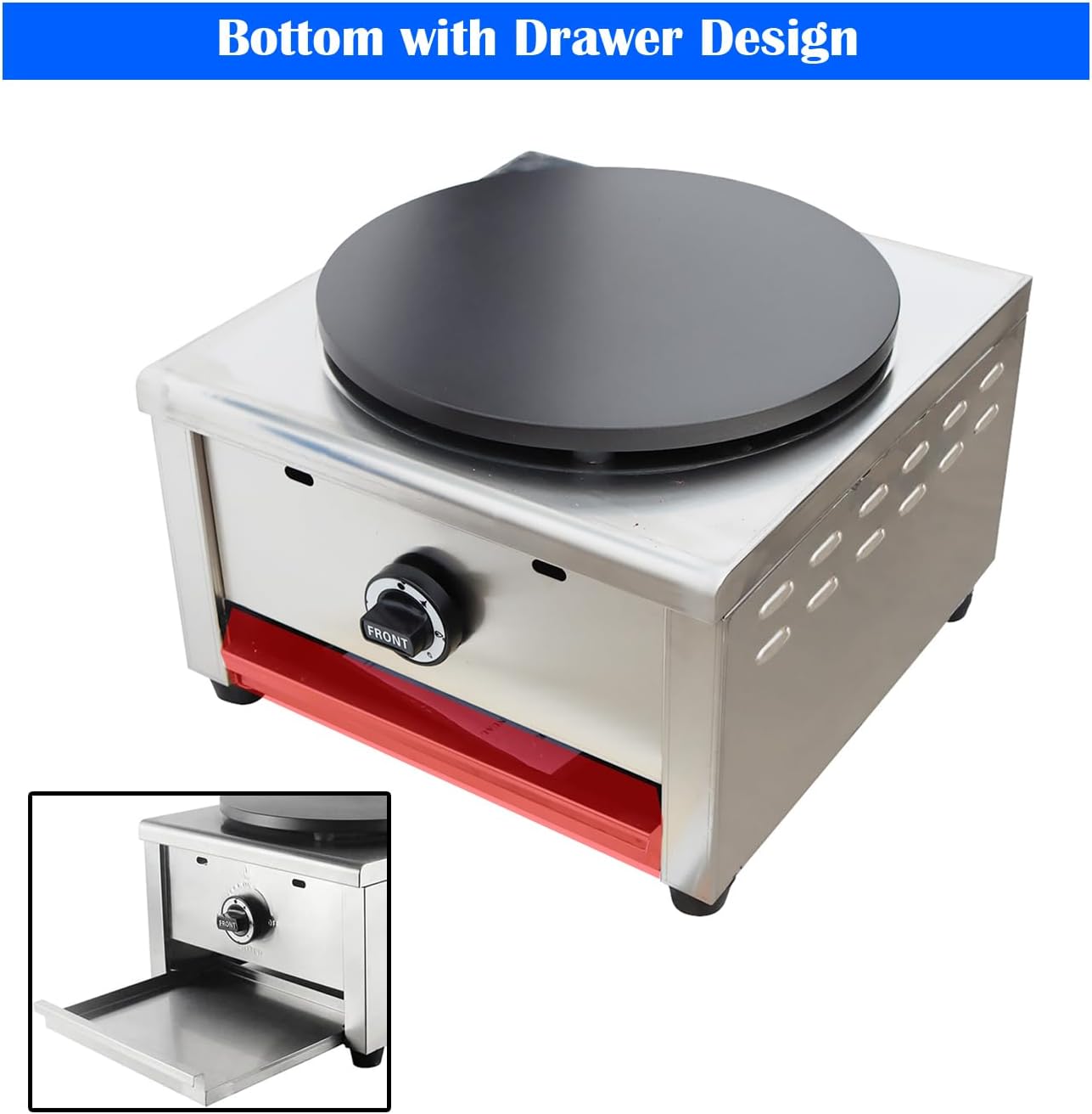 Máquina de crepas LPG de 2800 Pa, máquina comercial de crepé antiadherente, horno de panqueques con válvula de baja presión para tortilla de huevos