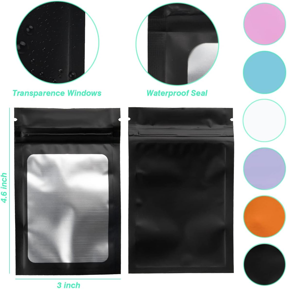 200 bolsas resellables de 0.12 oz, Ziplock a prueba de fugas reutilizables con ventana transparente para alimentos, aperitivos, suministros de