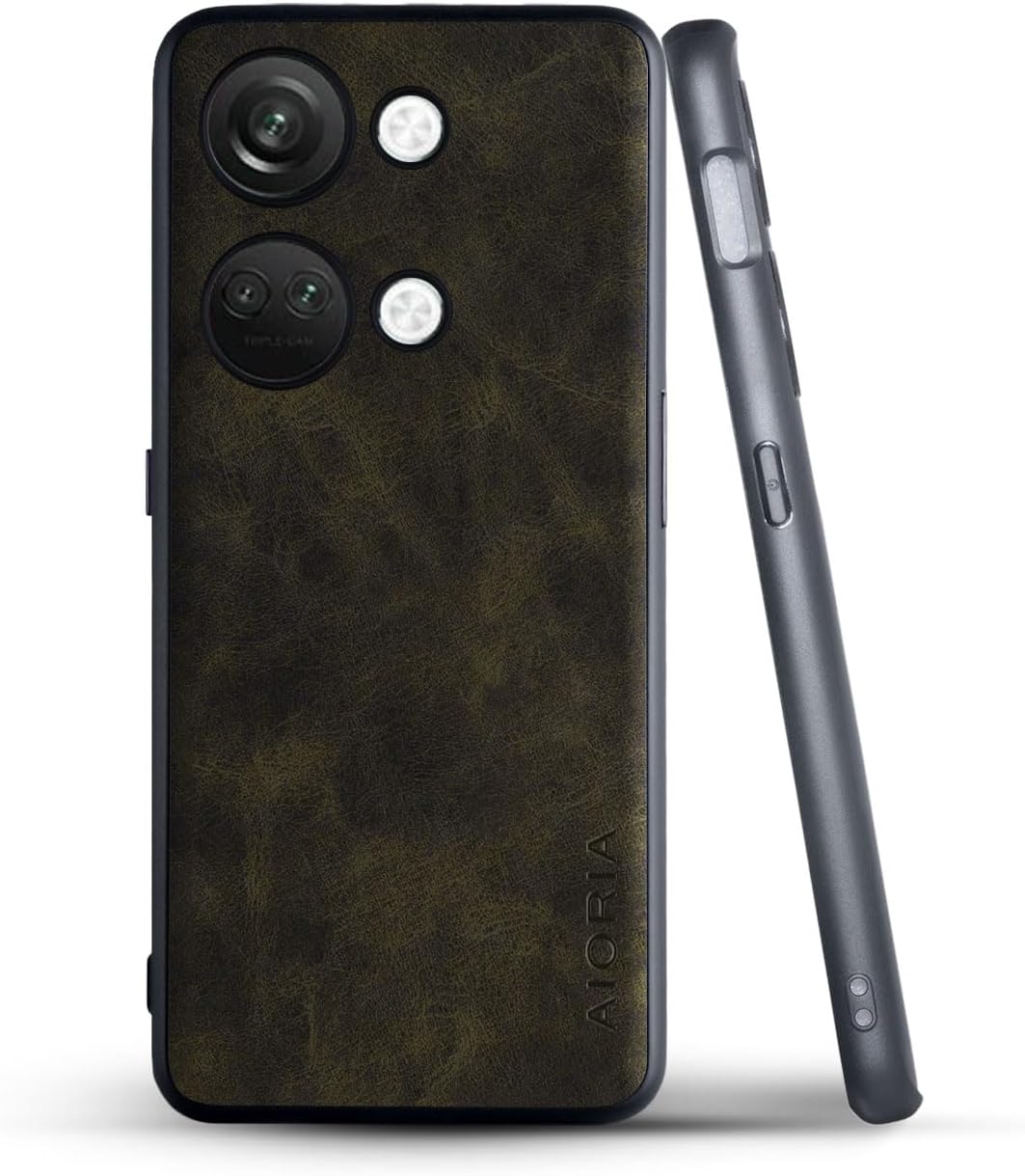 AIORIA Funda para Oneplus Nord 3, funda de cuero de alta calidad, diseño retro, funda protectora completa para Oneplus Nord 3 5G (oliva)