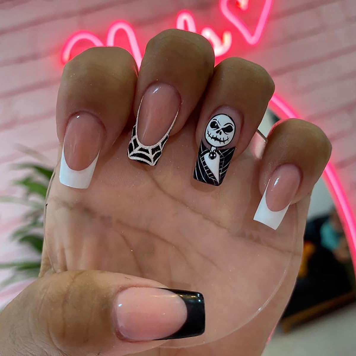TMLECE TM Uñas postizas a presión de Halloween, 24 unidades, uñas postizas cuadradas medianas con pegamento para mujeres, niñas, adolescentes con