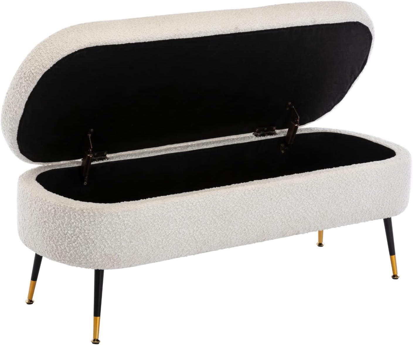 EALSON Banco de almacenamiento moderno para dormitorio, extremo de cama, banco otomano de lana de cordero con patas de metal, banco tapizado para