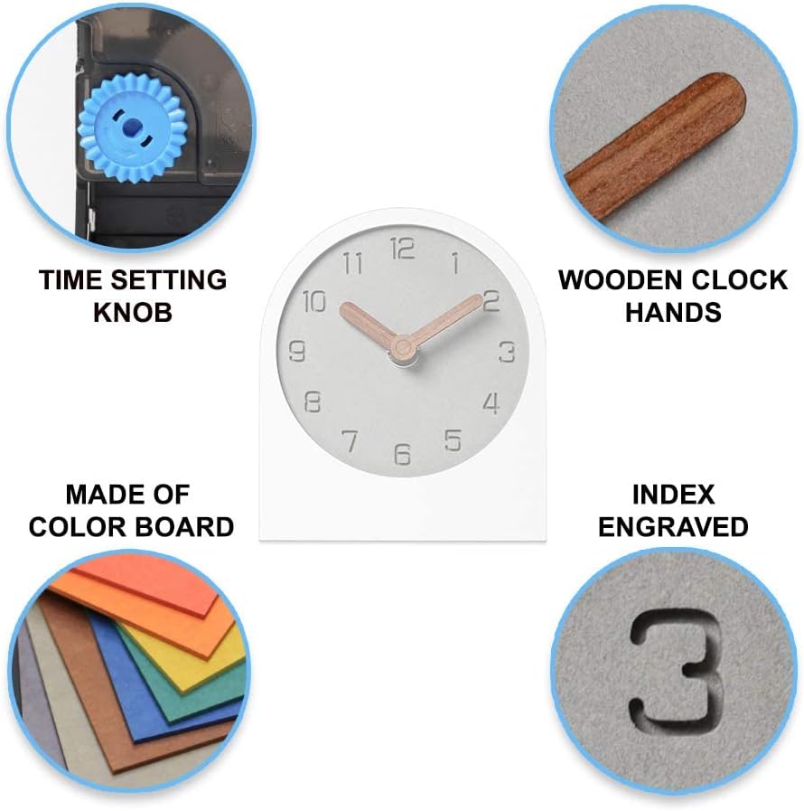 mooqs Reloj de madera silencioso sin tictac, funciona con pilas, decorativo, pequeño, analógico, moderno, para escritorio, mesa, mesa, reloj para el