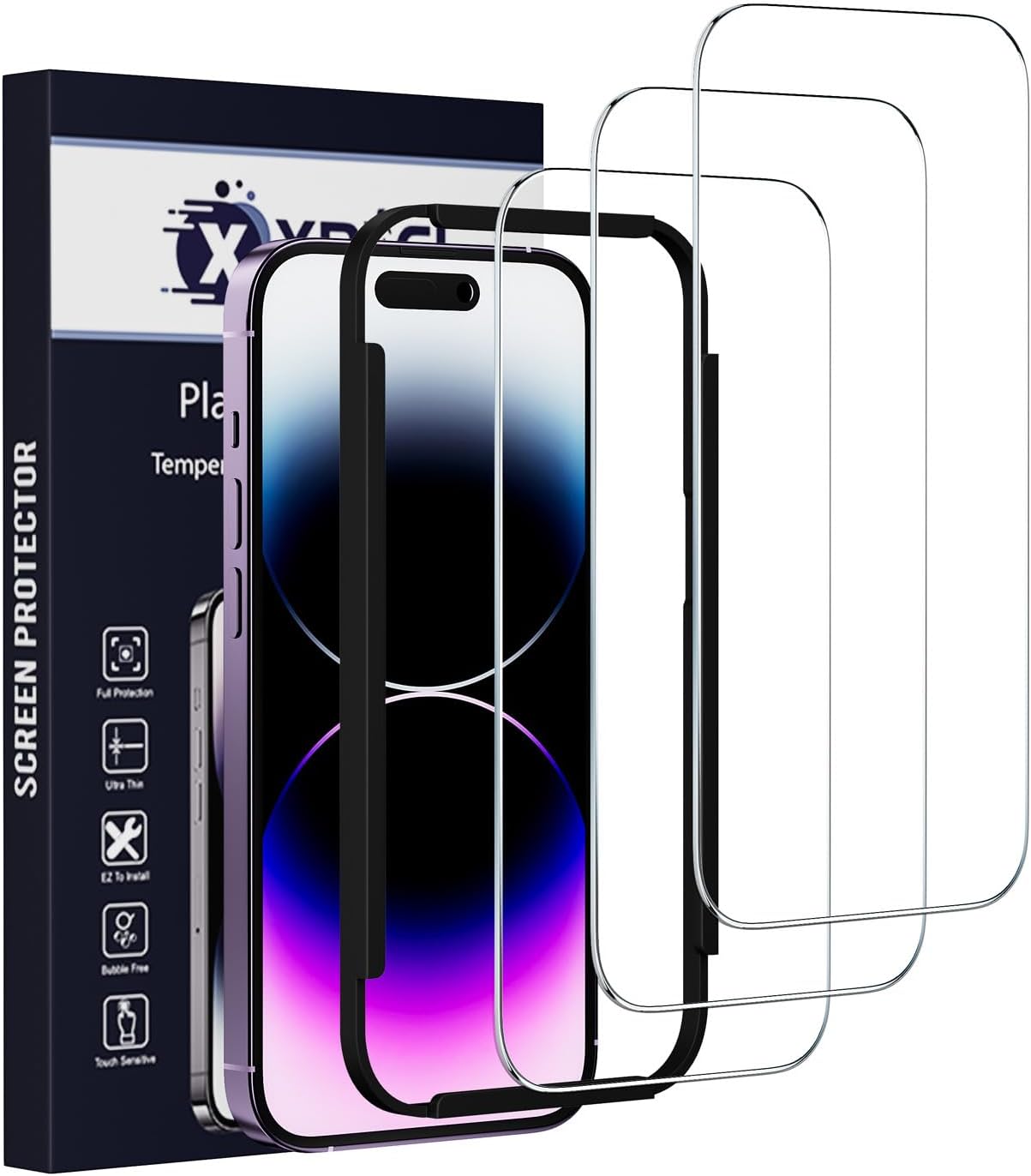 Compatible con iPhone 14 Pro Max, protector de pantalla de vidrio templado (paquete de 3), dureza 9H, resistencia a los arañazos, sin burbujas y