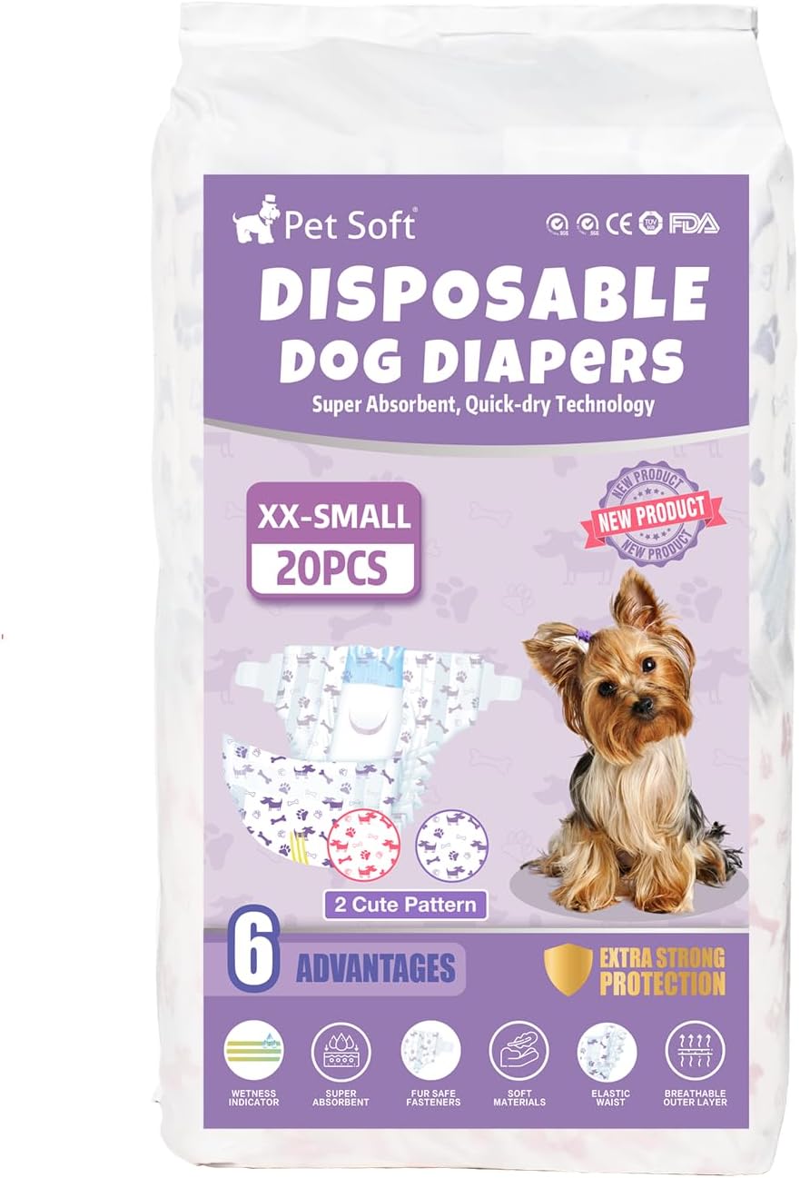 Pet Soft Pañales desechables para perras  Pañales desechables para perritos con indicador de humedad, pañales para cachorros y gatos, súper