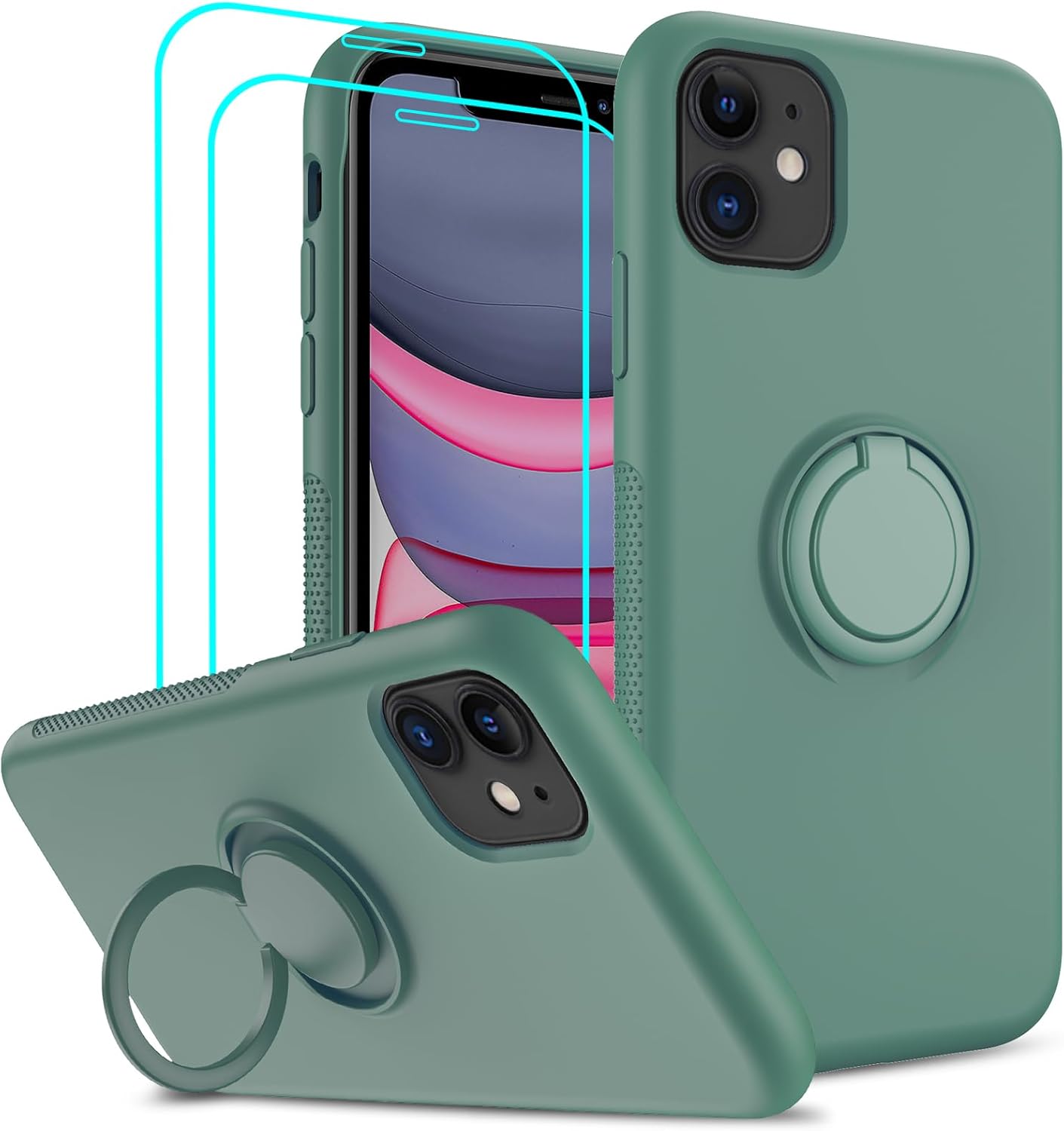 LeYi Funda para iPhone 11 con 2 protectores de pantalla de vidrio para mujeres, niñas y niños, funda de silicona líquida a prueba de golpes con