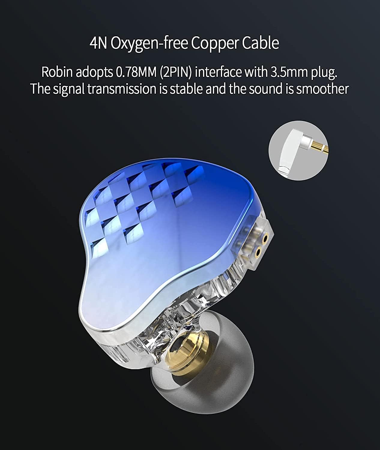 KBEAR Robin IEM, Eerphones estéreo con cable, potente resolución 1DD+4BA híbridos HiFi auriculares, auriculares intrauditivos con aislamiento de