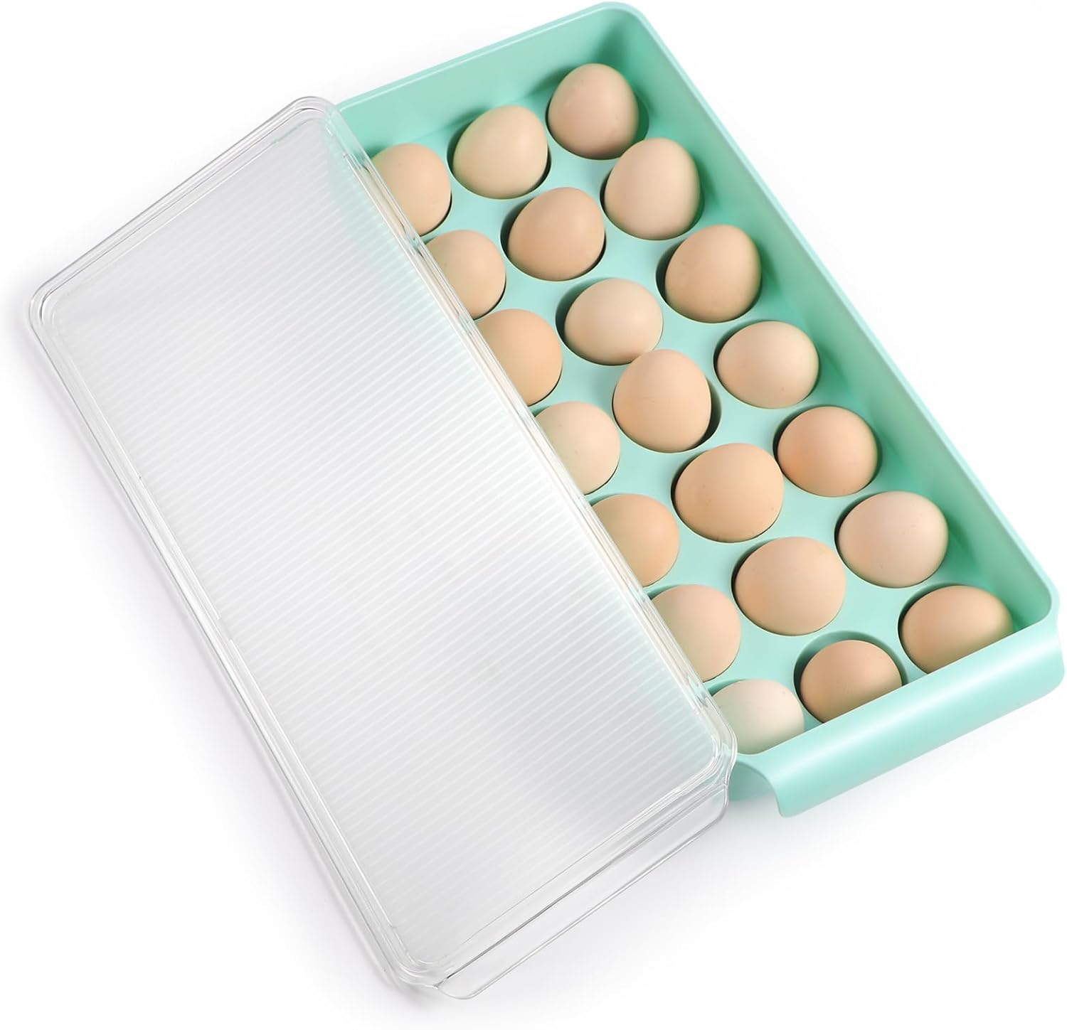 CherHome Contenedor de huevos para refrigerador, soporte de huevos de plástico, 21 unidades, contenedor de almacenamiento de huevos, organizador de