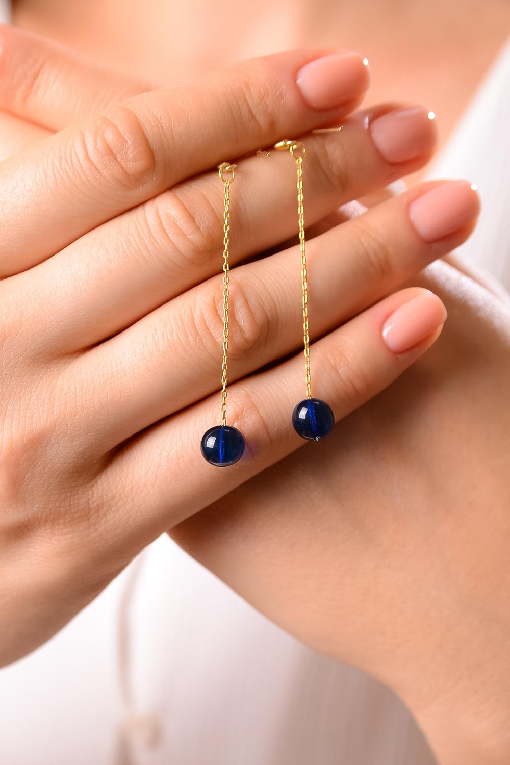 Amberistan Dangle Amber Earrings – Gold Plated Sterling Silver Earrings for Women – Blue, Red, or Green Baroque Amber Colors – Dainty Drop Long