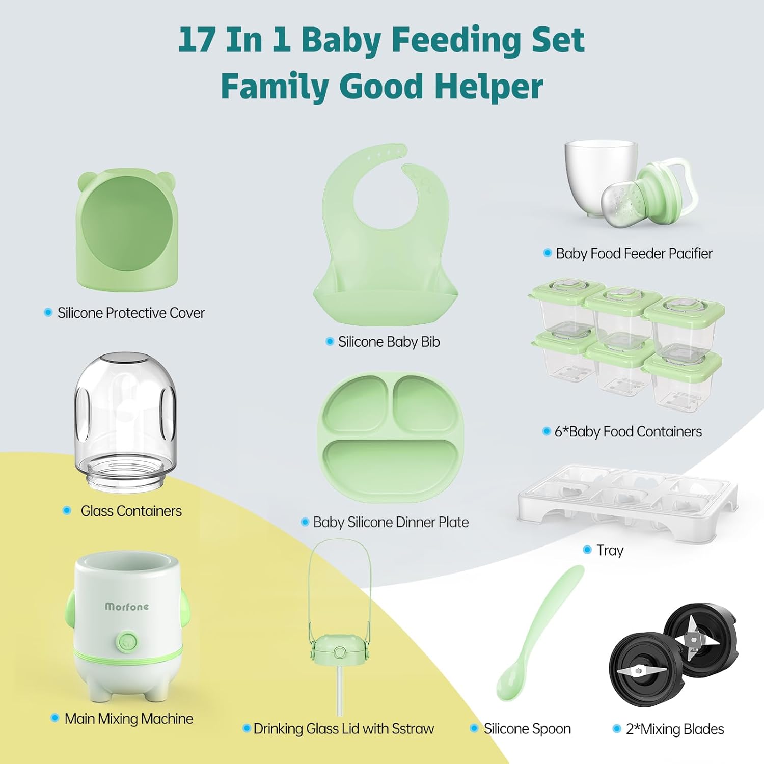 Fabricante de alimentos para bebés, juego 17 en 1 para alimentos para bebés, alimentador de alimentos para bebés, chupete, regalo esencial para
