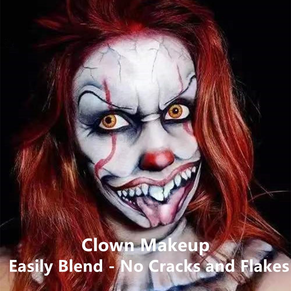 Go Ho Pintura corporal de payaso blanca, pintura facial profesional a base de aceite para Halloween, cosplay, FX, pintura facial 3 en 1 para