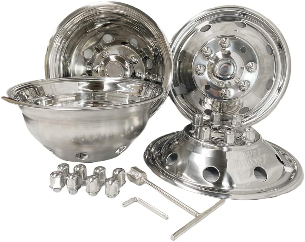 4 simuladores de rueda de 16 pulgadas compatibles con Ford F350 1974-1998 E350E450 1992-2021 Dodge Ram 3500 1974-1999, tapones de 8 lengüetas, 8