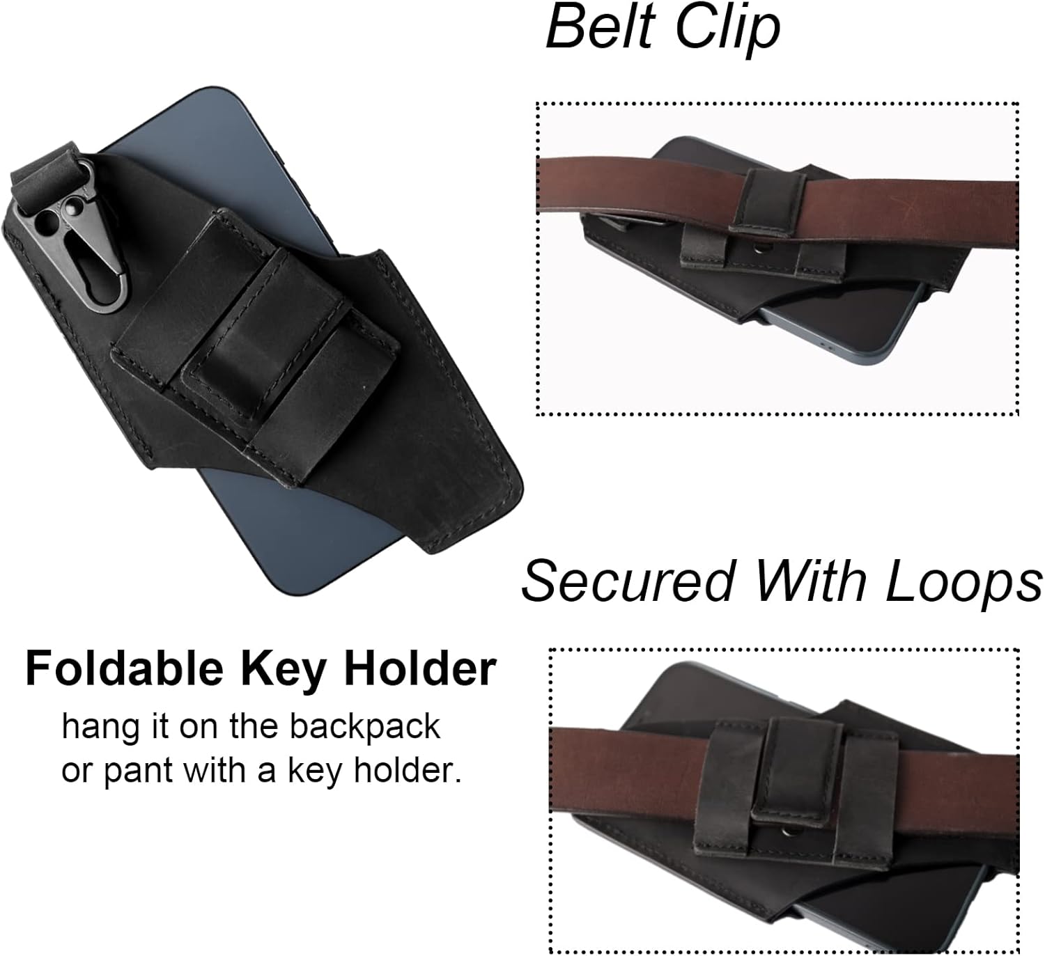 Gentlestache Funda de cuero para teléfono celular con clip para cinturón, bolsa de cuero para iPhone Samsung Motorola, funda para cinturón con