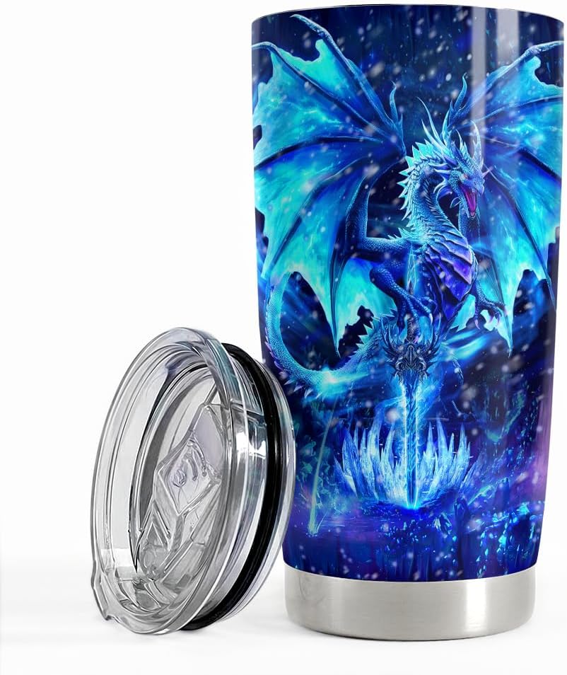 SANDJEST Vaso de dragón azul de 20 onzas con aislamiento de acero inoxidable para café, taza de viaje, regalo para hombres y mujeres, regalos para