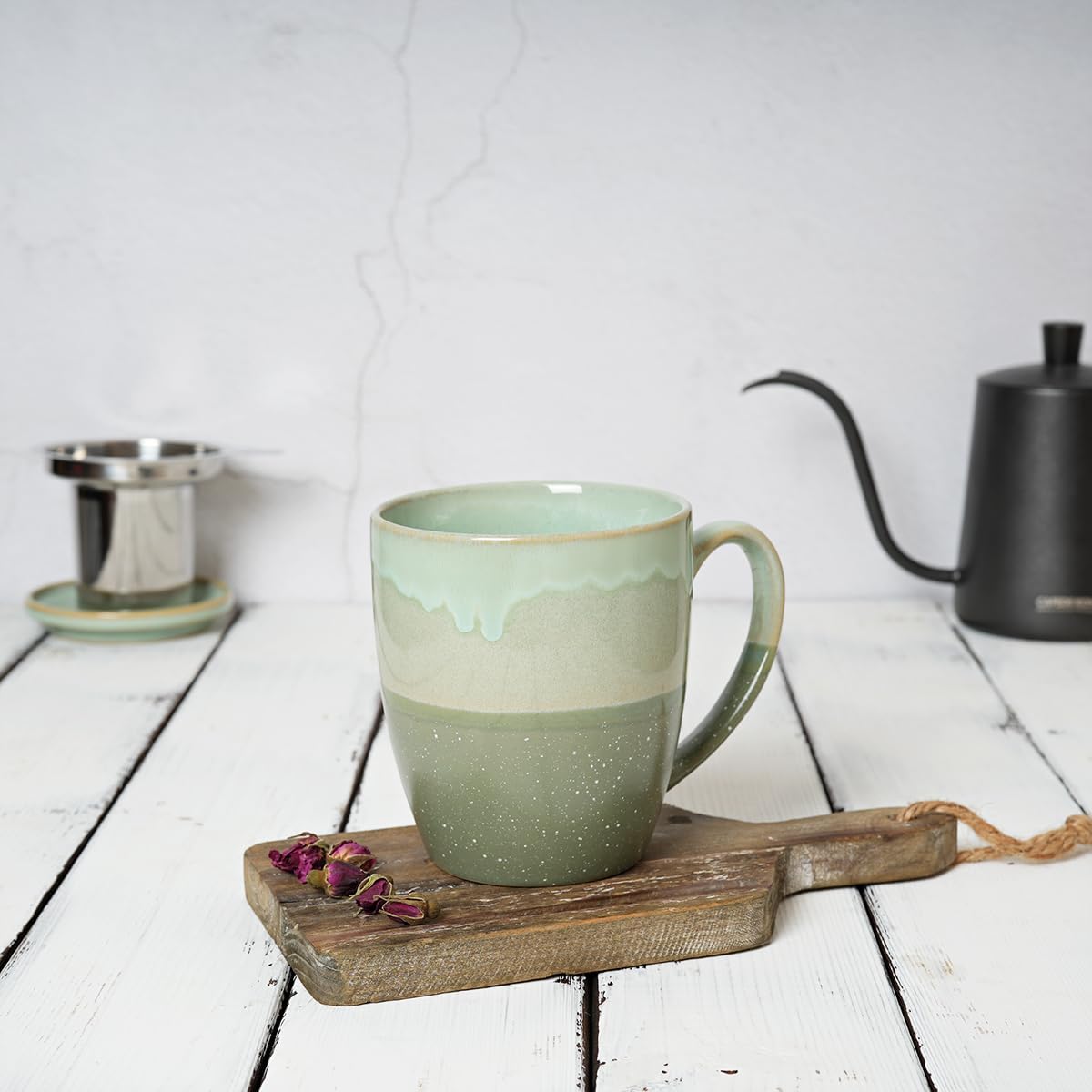 Bosmarlin Taza de té de cerámica con infusor y tapa, 16 onzas, 4 colores para elegir, apta para lavavajillas y microondas, taza de té con colador,