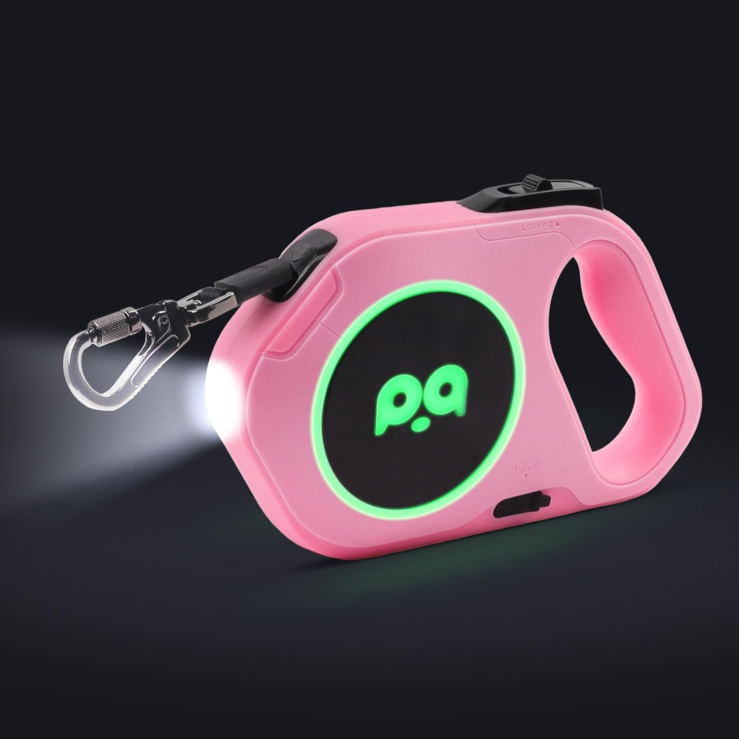 QQPETS Correa retráctil para perro con luz LED recargable, cinta de nailon resistente de 16 pies para paseos nocturnos de hasta 88 libras de