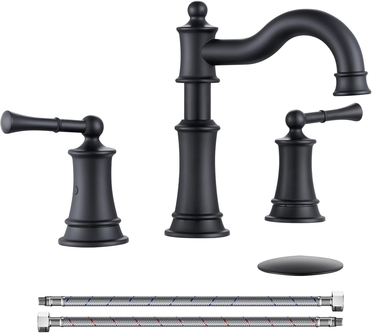 Grifo romano para fregadero de baño, 3 agujeros, negro mate, 2 asas, instalación generalizada de montaje en cubierta de 8 pulgadas con ensamblaje de