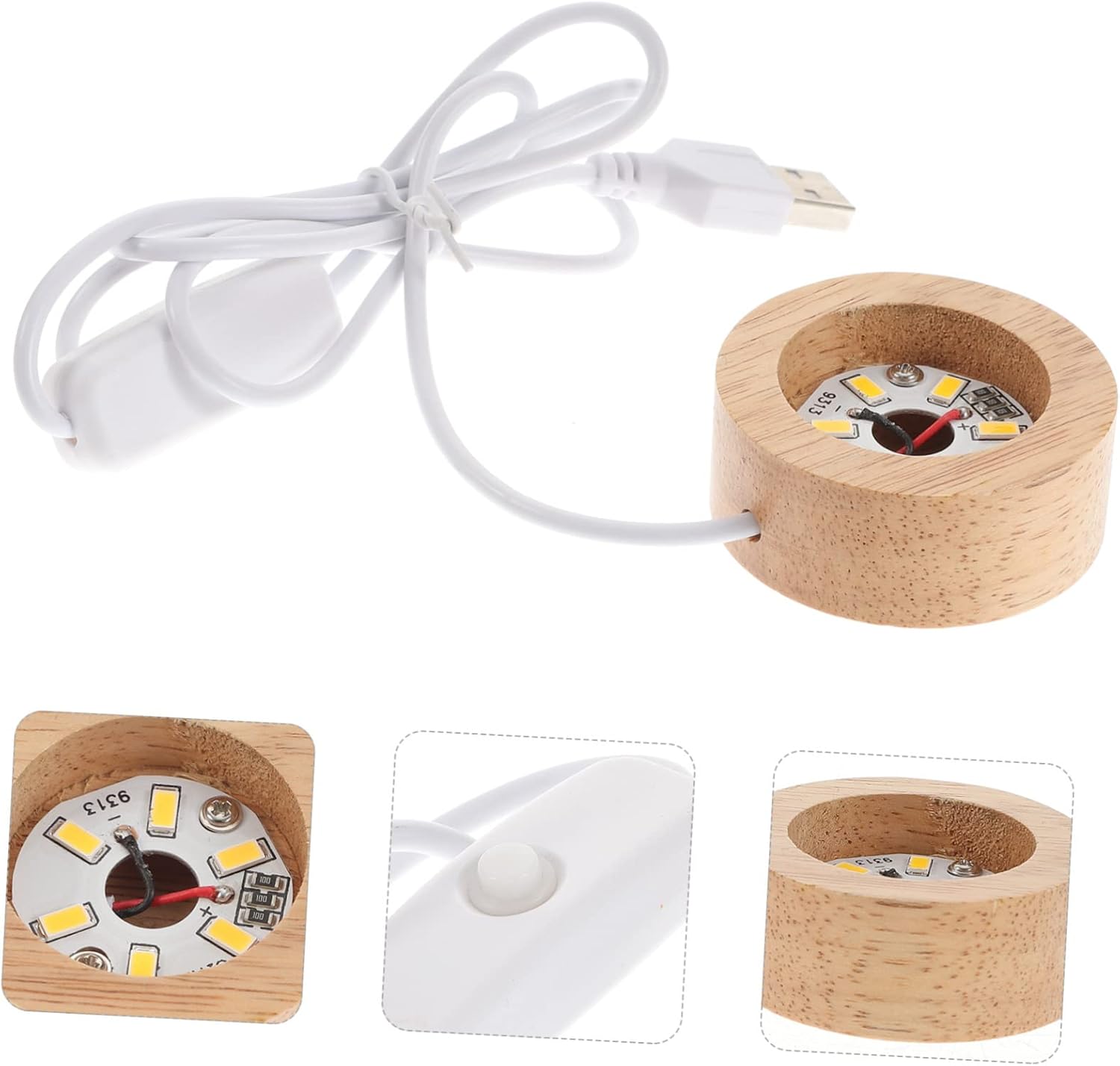 Angoily Pantalla 5 unids Crystal Ball Lámpara Soporte Soporte de Monitor de Madera Base de Luz Base LED de Madera Arte de Cristal Iluminado Bolas de
