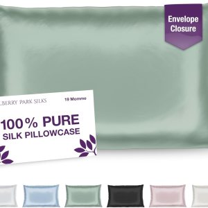 Mulberry Park Funda de almohada 100% seda, 19 momme, seda de morera grado 6A, cierre de sobre profundo, verdeQueen (20 x 30 pulgadas) Mulberry Park Funda de almohada 100% seda, 19 momme, seda de morera grado 6A, cierre de sobre profundo, verdeQueen (20 x 30 pulgadas)