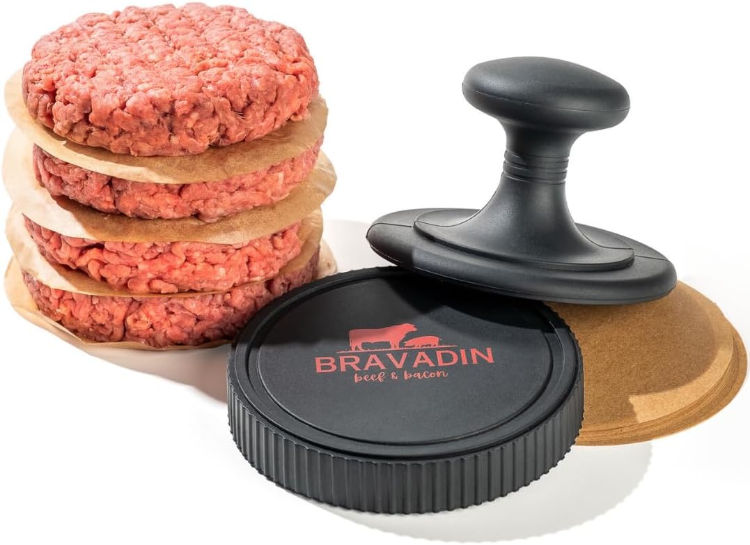 Hamburguesa Prensa para hacer hamburguesas con 100 papeles sin blanquear, prensa de hamburguesa para hamburguesas perfectas de 4.5-6 pulgadas, molde