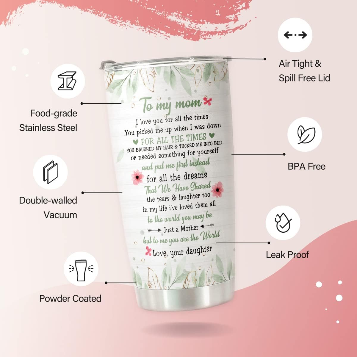 Vaso con pajitas para mamá  Regalos para mamá de hija  Regalos para mamá  Regalos de cumpleaños para mamá, regalos de Navidad para mamá de parte de
