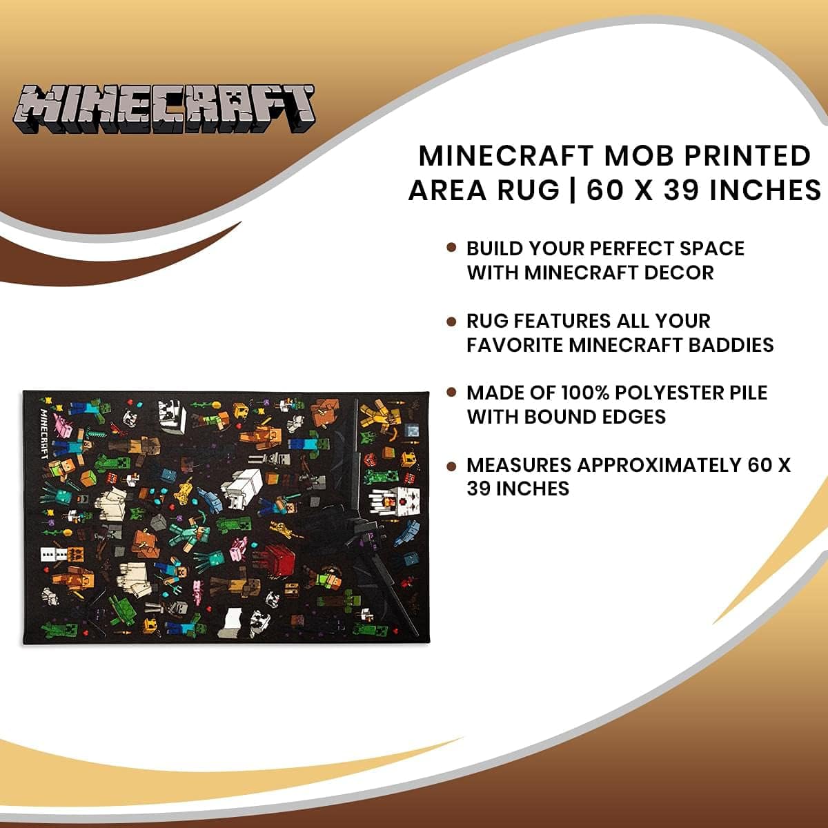 Minecraft Mob – Alfombra de área estampada  Tapete de interior, alfombras decorativas para sala de estar y dormitorio, decoración del hogar para