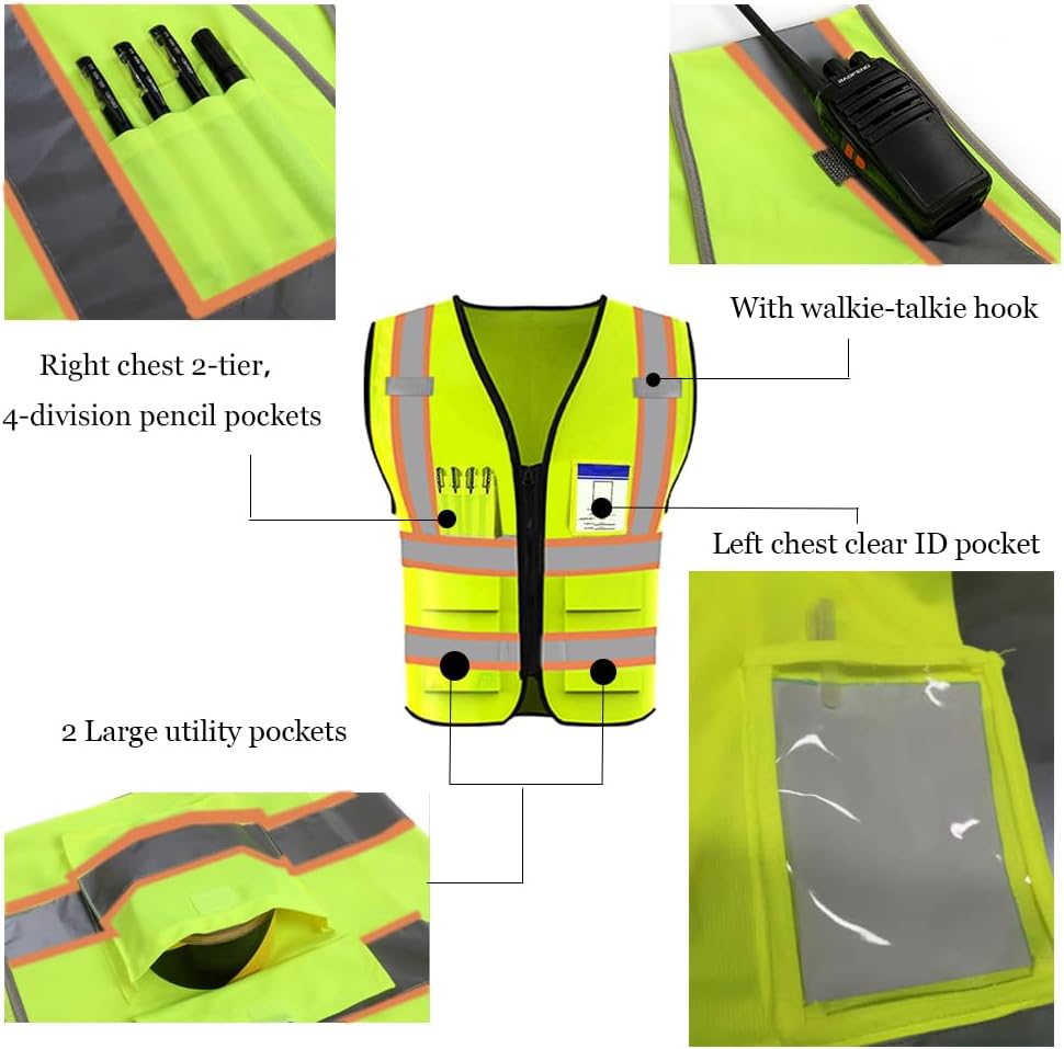 YOWESHOP Chaleco de seguridad de alta visibilidad reflectante personaliza tu logotipo ropa de trabajo de seguridad con tiras reflectantes y bolsillos