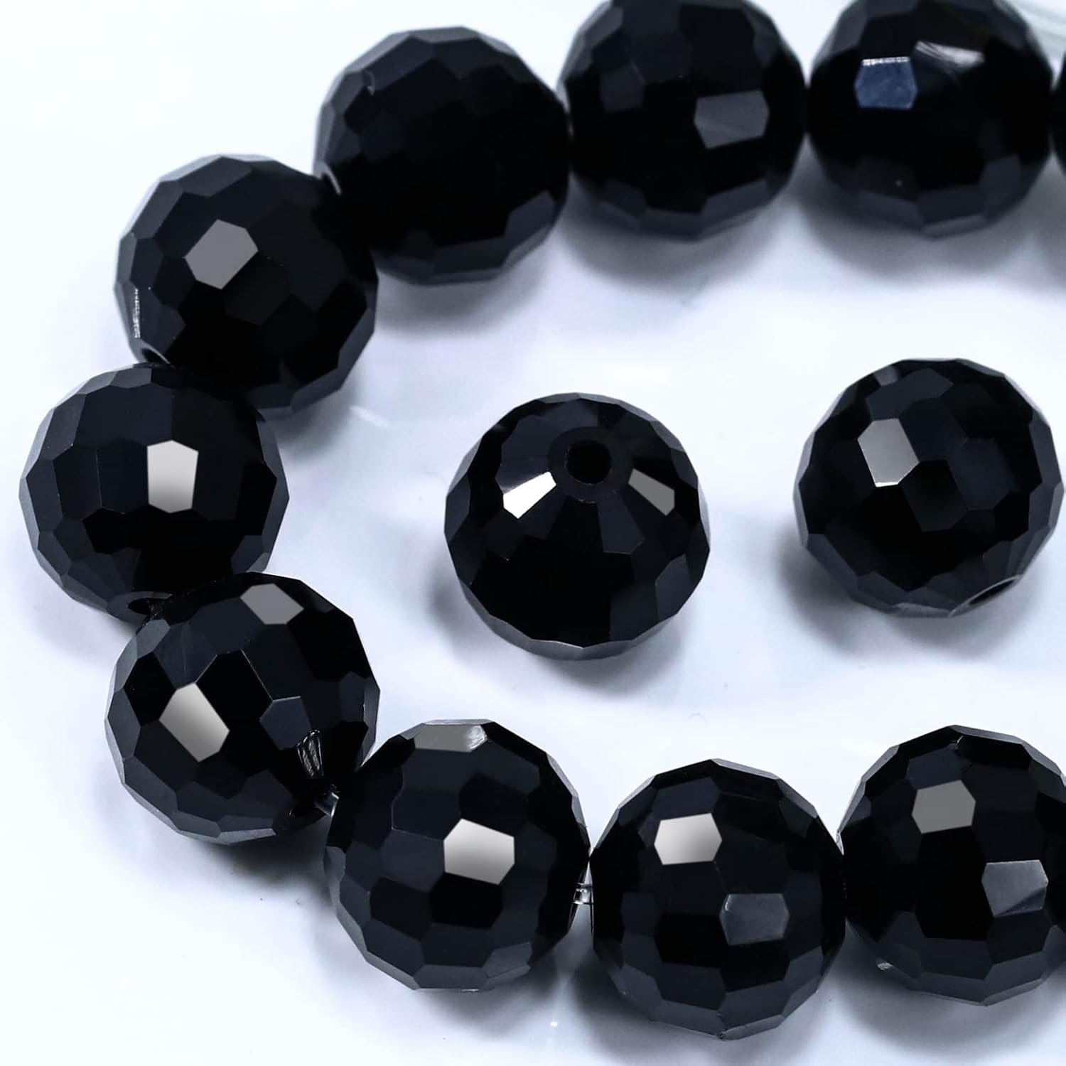 Cuentas de cristal redondas de 0.394 pulgadas para la fabricación de joyas, cuentas de cristal facetadas negras para manualidades, pulseras,
