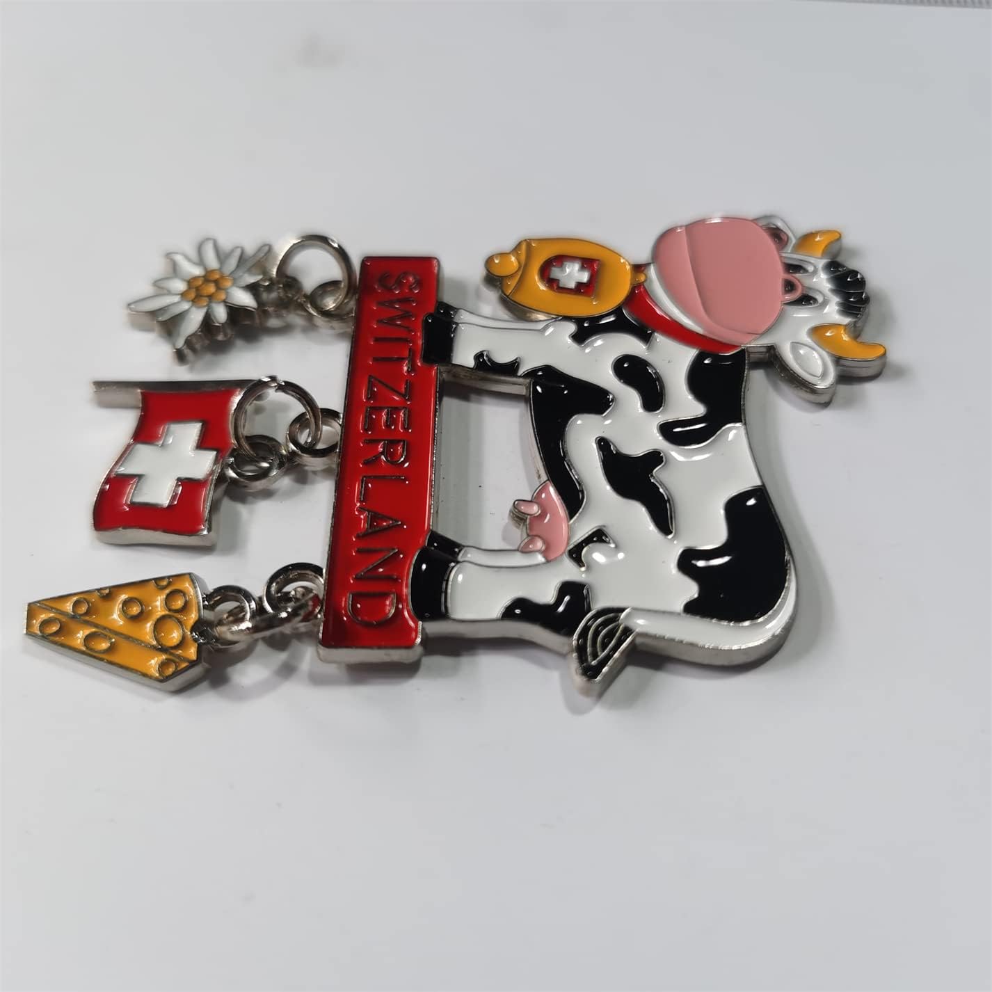 Imán de nevera de vaca 3D de Suiza, regalo de recuerdo, aleación de metal hecho a mano, imán para refrigerador de Suiza, colección de decoración