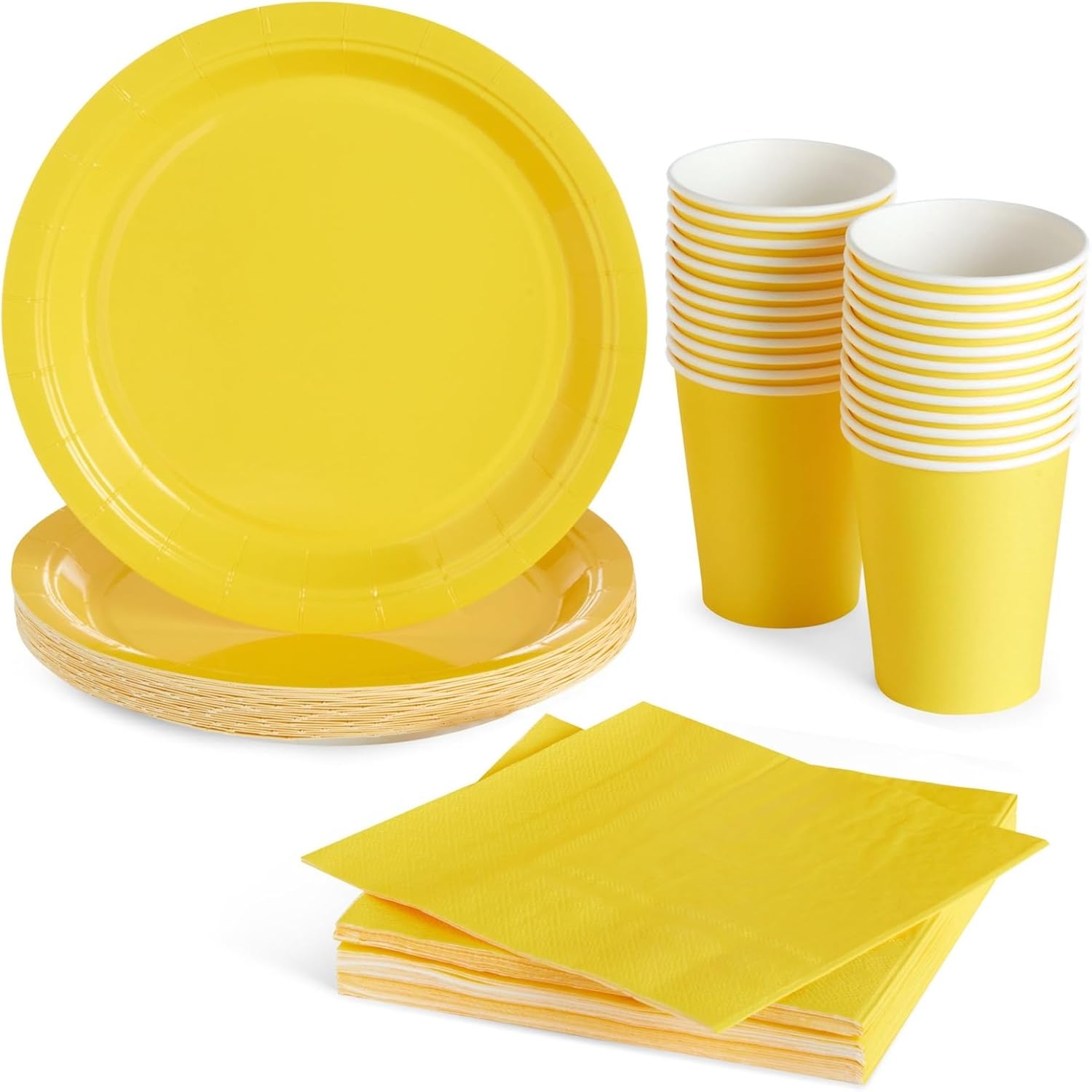 72 piezas de suministros de fiesta con platos de papel, tazas y servilletas para decoraciones de cumpleaños (sirve 24) (amarillo)