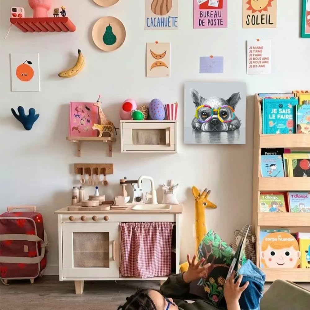 Kunstorner Lienzo decorativo para pared con diseño de perro lindo con diseño de animales, lienzo divertido para sala de estar, dormitorio, oficina,