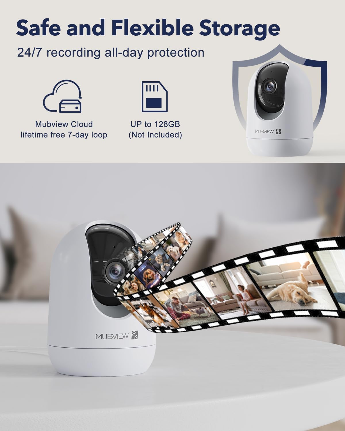 MUBVIEW Cámara para mascotas con aplicación de teléfono, cámara de seguridad interior, cámaras WiFi 2.4G para seguridad del hogar, cámaras con cable