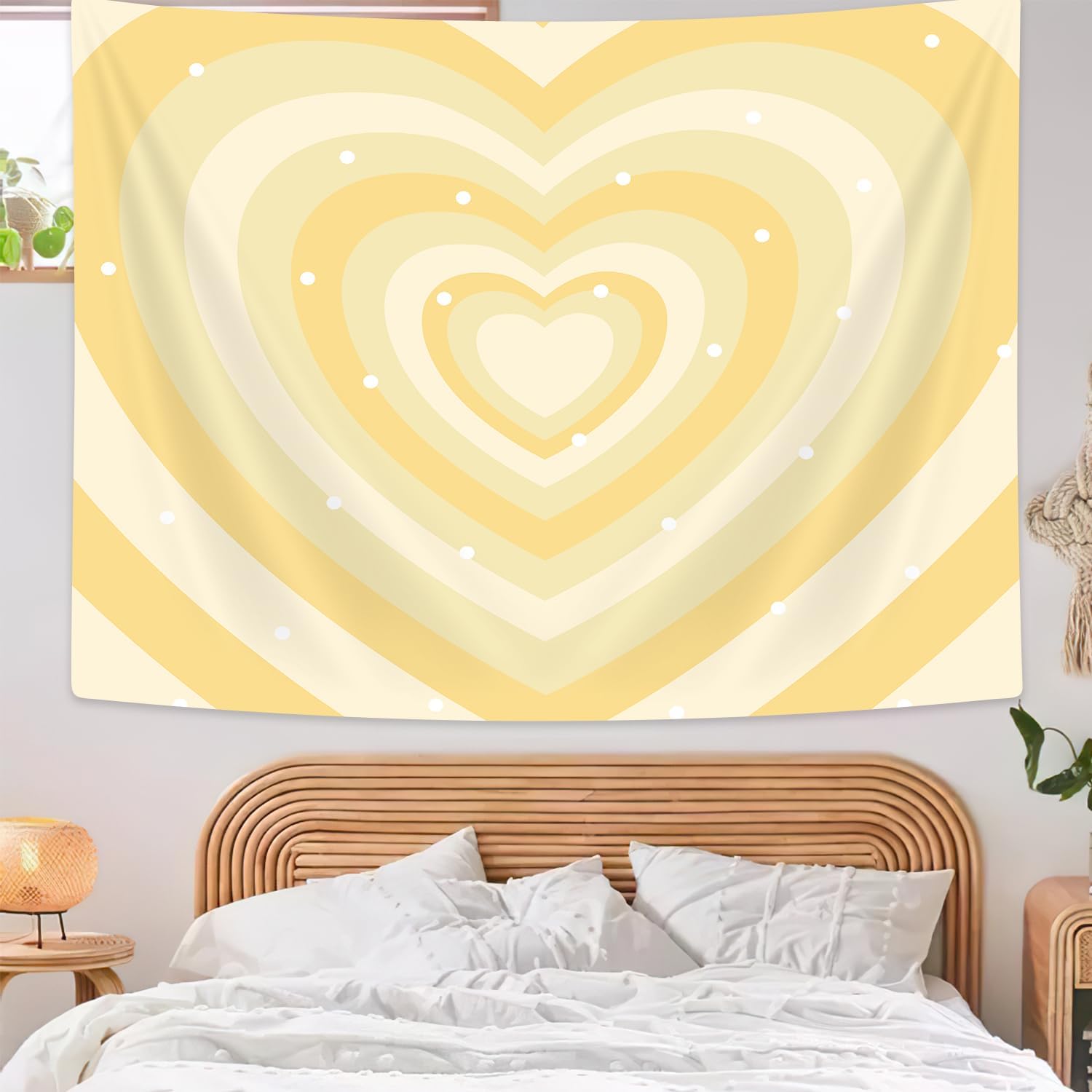 Drgilau Bonito tapiz estético amarillo para dormitorio de niña, tapiz de pared hippie con forma de corazón amarillo de los años 2000, tapiz