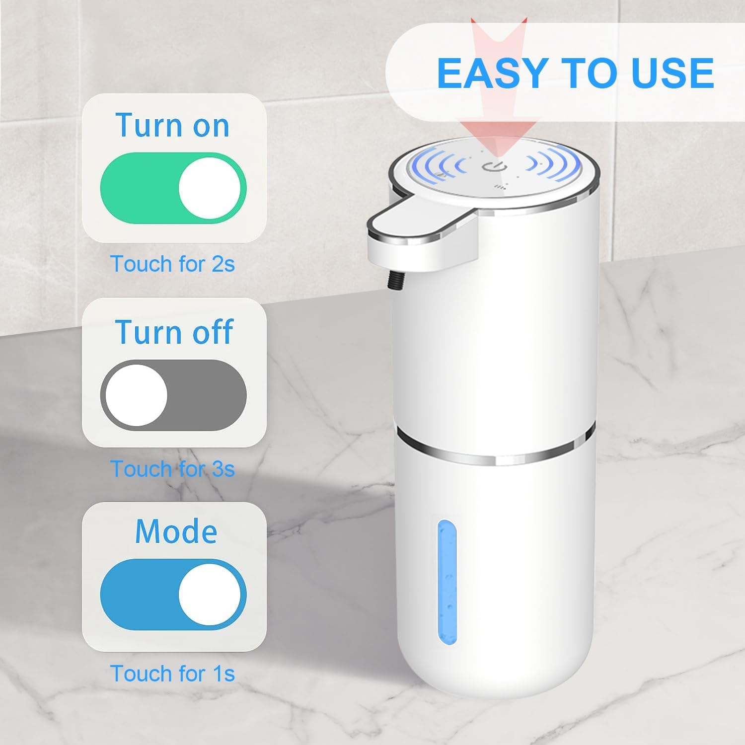 Dispensador automático de jabón espumoso, bomba de manos libres de 13.5 fl oz, dispensador de jabón eléctrico sin contacto, dispensador de jabón