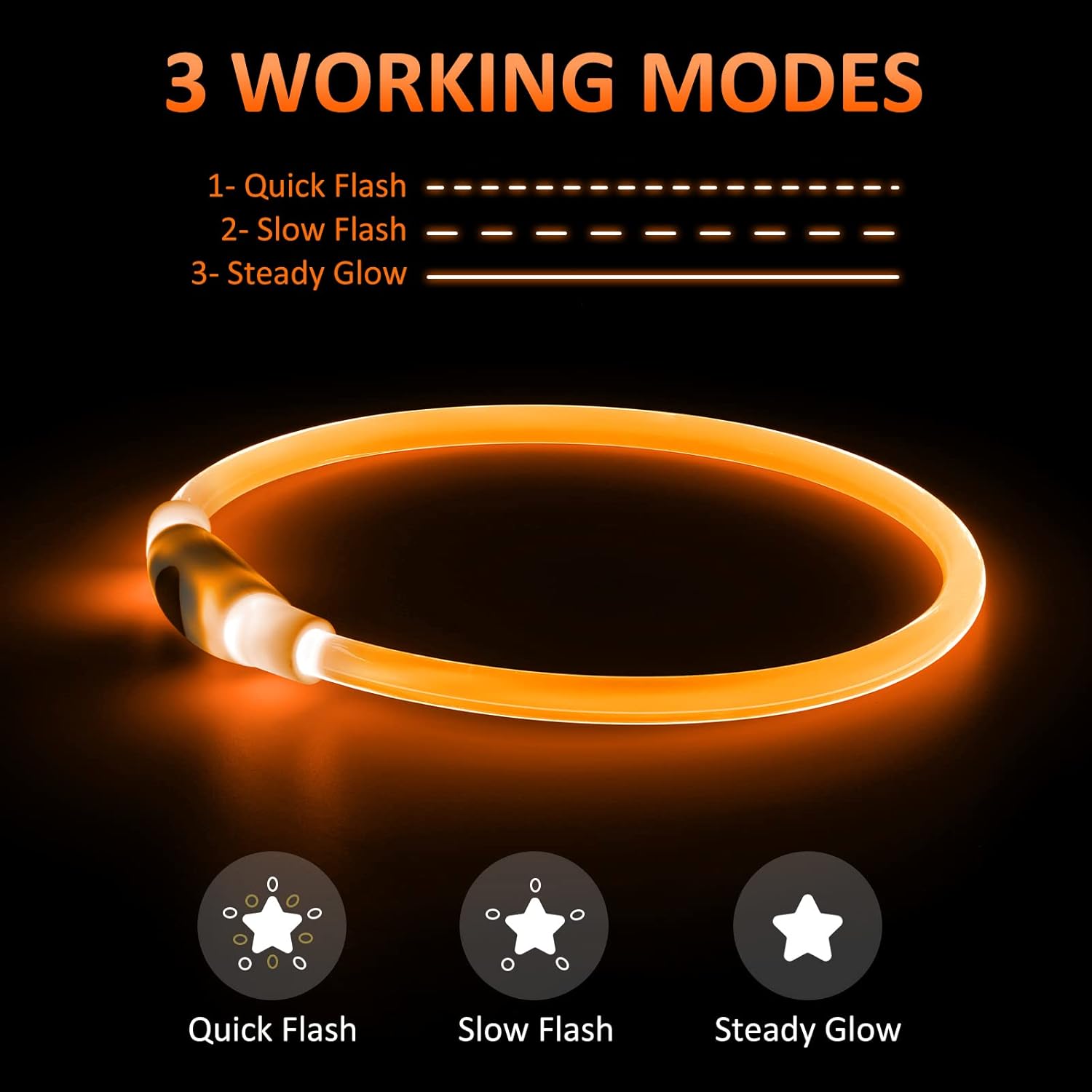 Bpawser Collar de perro con luz LED, 1 unidad recargable por USB, TPU brillante, collares básicos de seguridad para perros grandes, medianos y