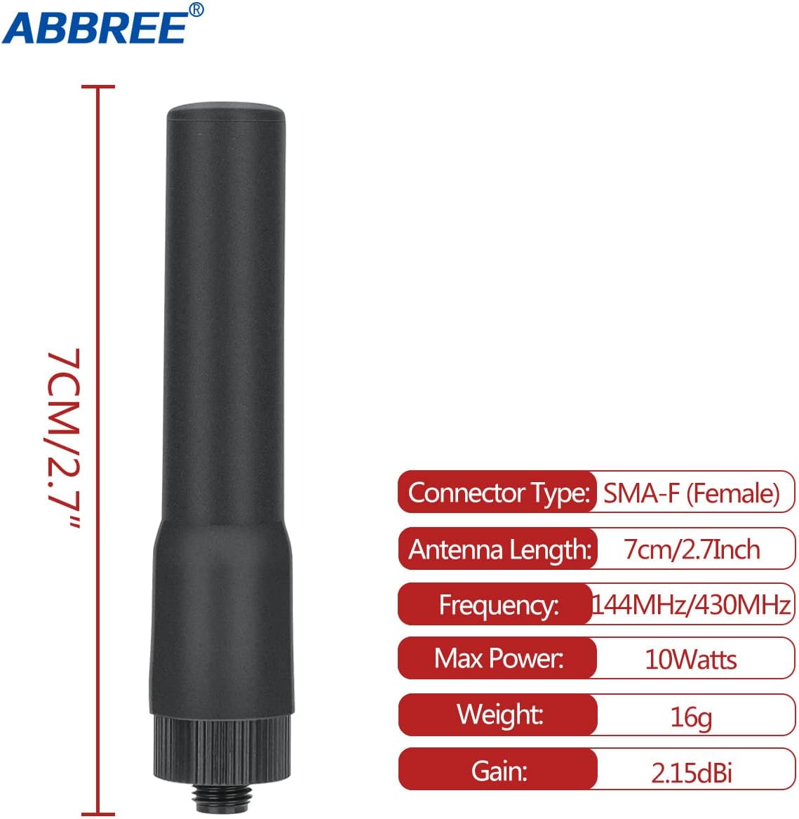 ABBREE – Mini antena de radio de jamón hembra SMA de 2.7 pulgadas de doble banda VHF UHF 144MHz430MHz antena Walkie Talkie para GMRS Radio BAOFENG
