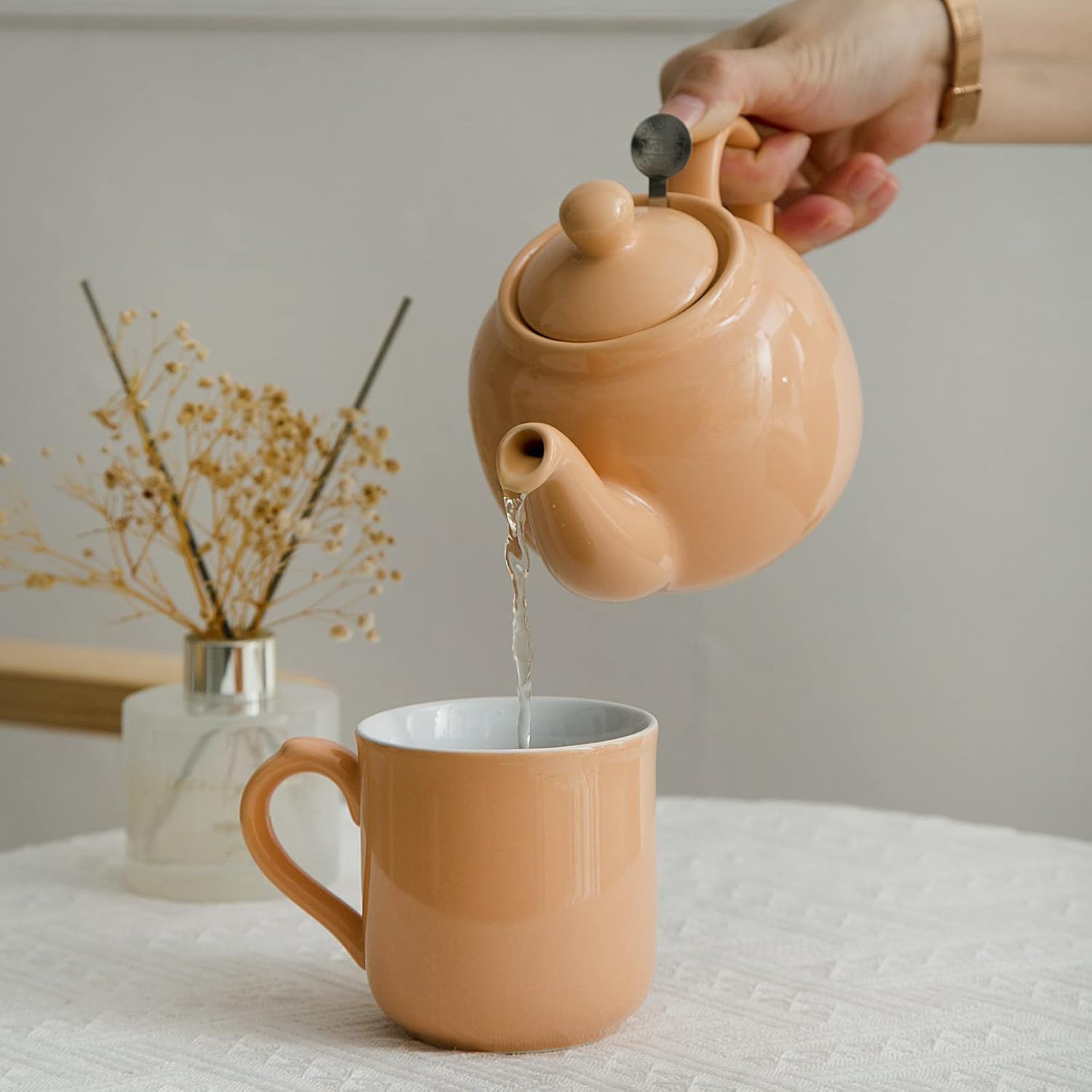 Tetera Farmhouse con infusor, cerámica, albaricoque, 2 tazas (20.3 fl oz)